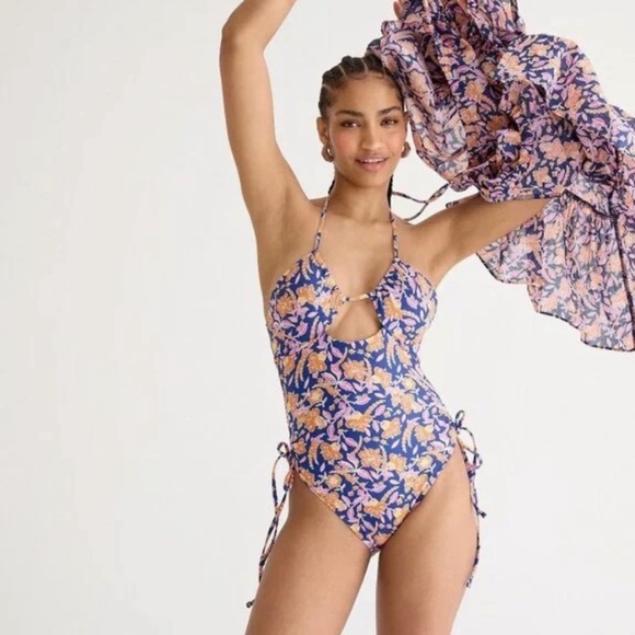 J. Crew Other - J. Crew Halter cutout one-piece in painted block print Floral Cutout New Size 14